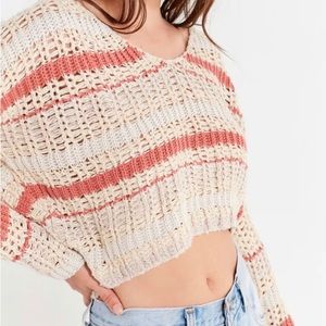 Urban Outfitters Striped Cropped Crotchet Sweater